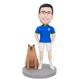 Macho y Su Mascota Gato y Perro Figura Personalizada de Arcilla Hecha a Mano