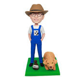 Macho y Su Mascota Gato y Perro Figura Personalizada de Arcilla Hecha a Mano