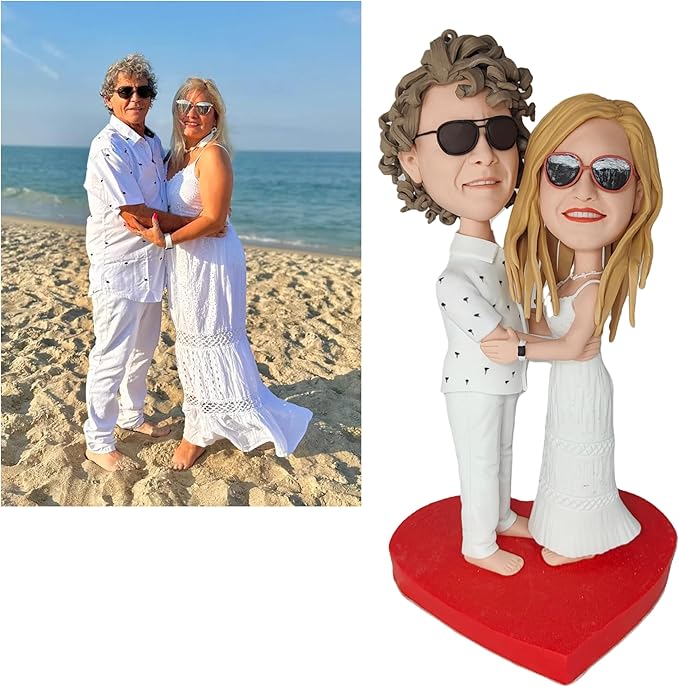 Pareja Enamorada Figura de Bobblehead Personalizada con Texto Grabado