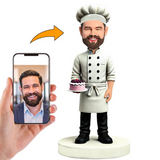 Chef Sosteniendo Pastel de Cumpleaños Muñecos en 3d Personalizados con Texto Grabado Regalo de Cumpleaños