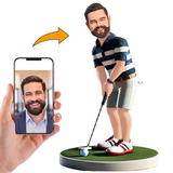 Hombre Jugando al Golf con Camisa a Rayas Figuras Novios Personalizadas con Base Grabado