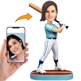 Mujer Jugando Beisbol Baseball Bobblehead Dolls Muñecos 3D con tu Cara