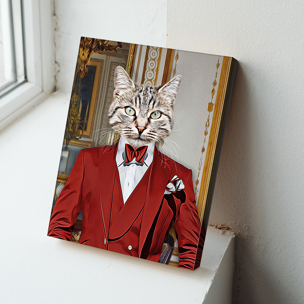 Custom Pet Portait Canvas Print Gentleman Dog cat Portait Wall Art Decor Canvas